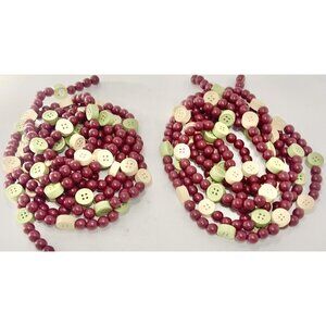 2 Wooden Beads & Buttons Holiday Tree Garlands 18 ft Maroon Cream Sage Green